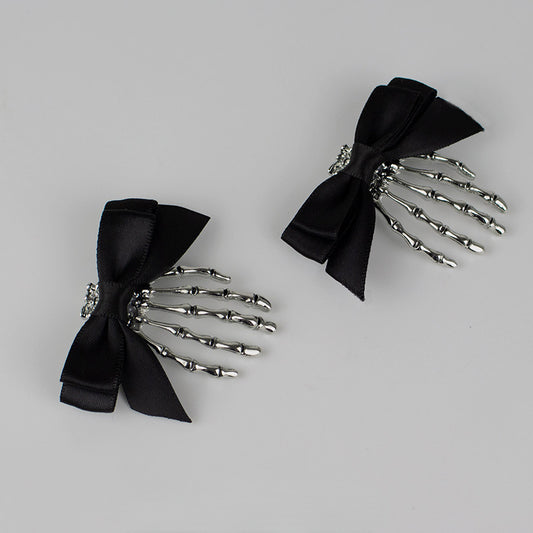 Black Skull Ghost Claw with Black Ribbon Hair Clip