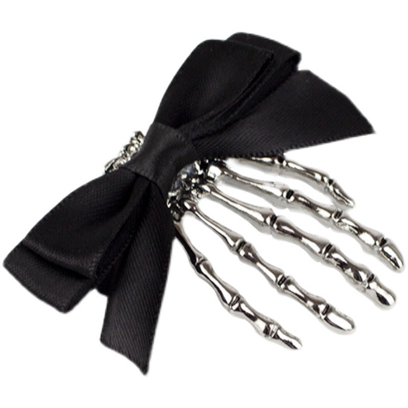 Black Skull Ghost Claw with Black Ribbon Hair Clip
