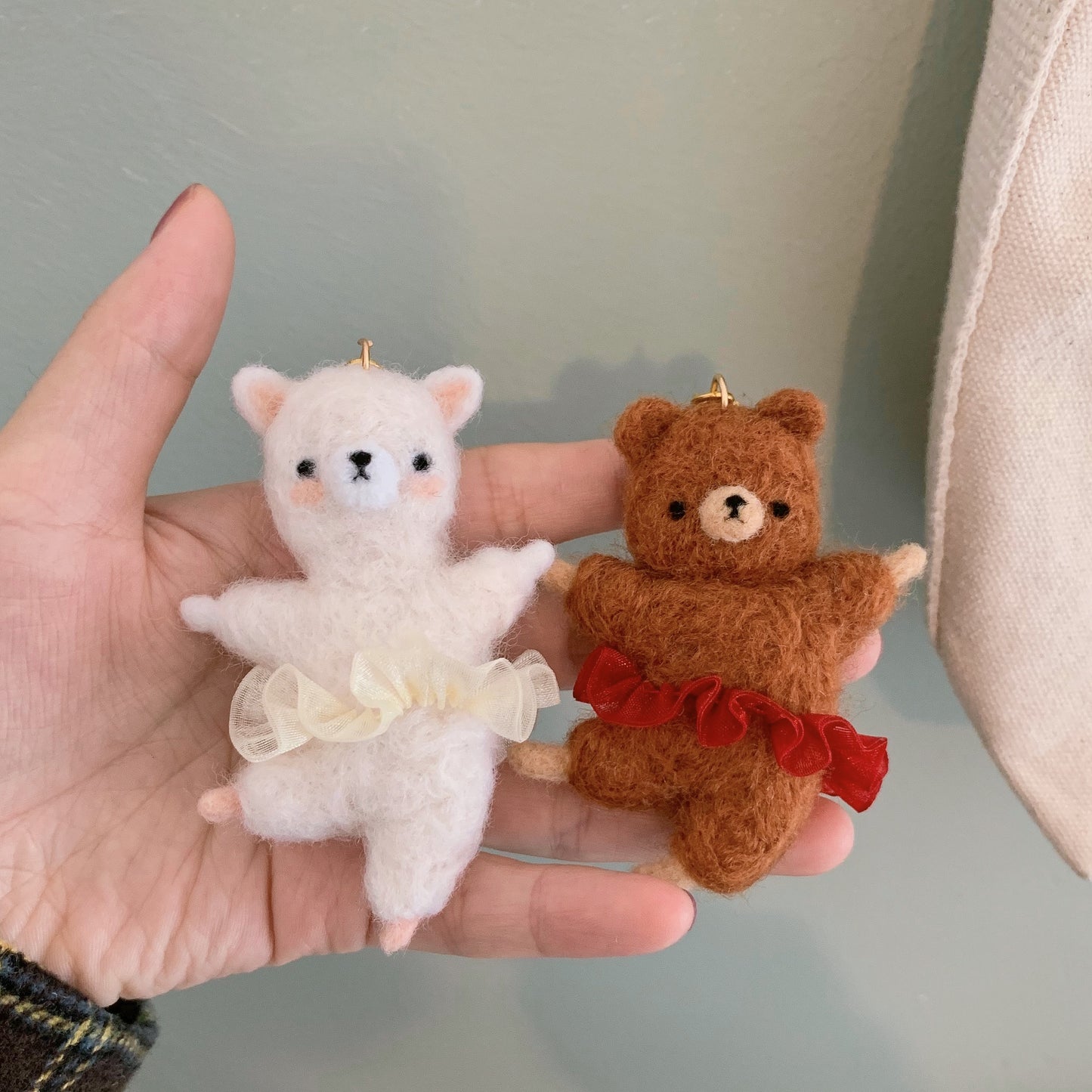 ML Select - Handmade Needle Felt Alpaca & Bear Pendant - finished