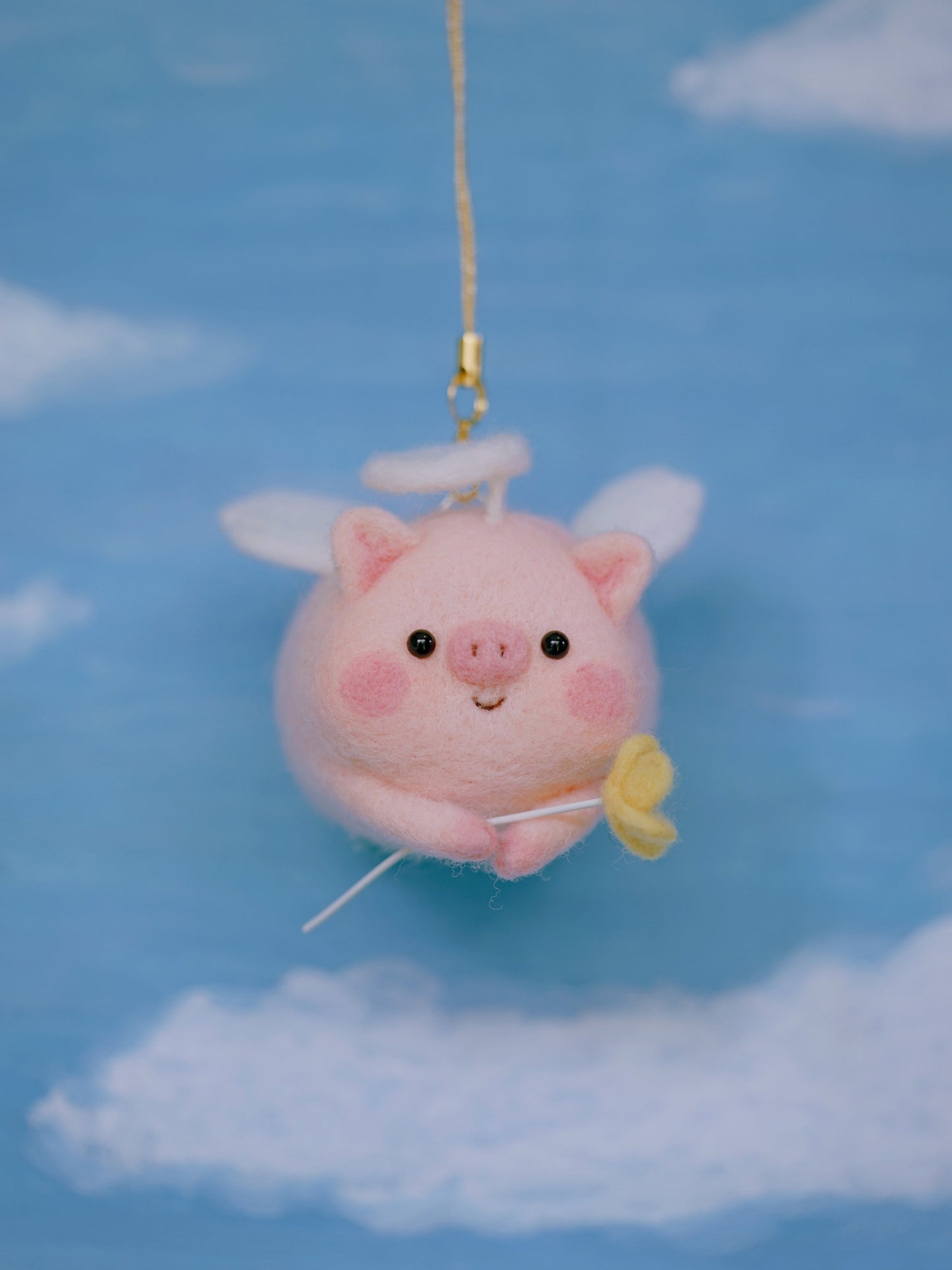 ML Select - Handmade Needle Felt Angel Piggy Pendant - finished doll