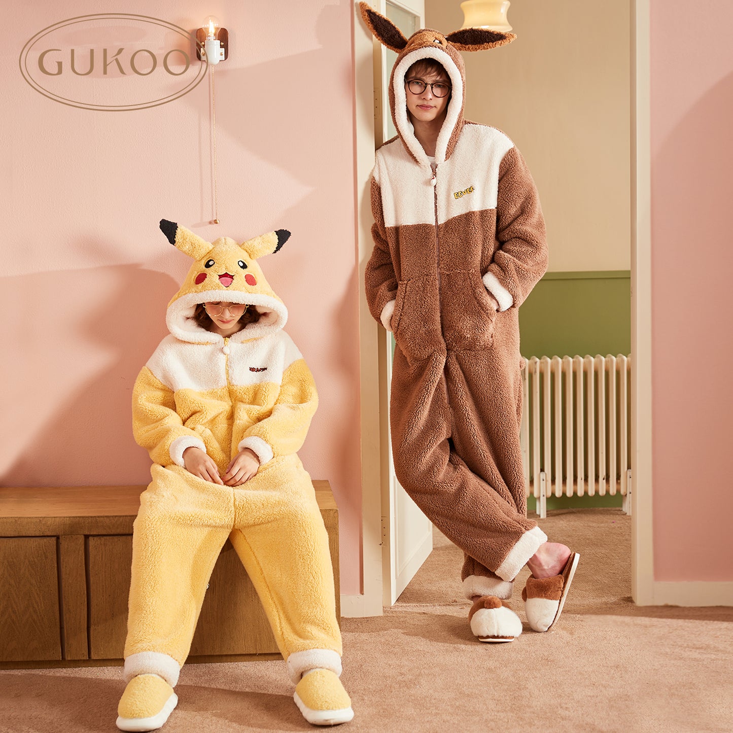Barcelona perspectief plak Pokemon x Gukoo - Fluffy Couple Warm Pyjama Jumpsuits | Moonguland