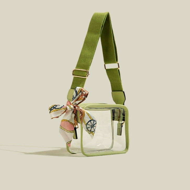 MUZI&KAI - Leather Transparent Messenger Bag with Bow Scarf